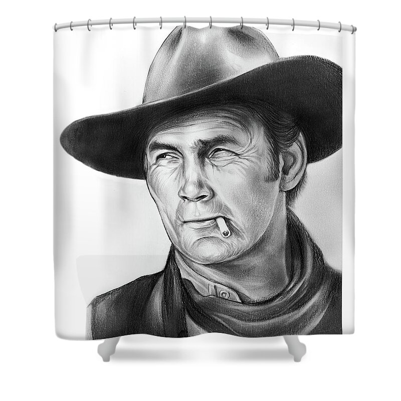 Jack Palance Shower Curtain featuring the drawing Jack Palance by Greg Joens