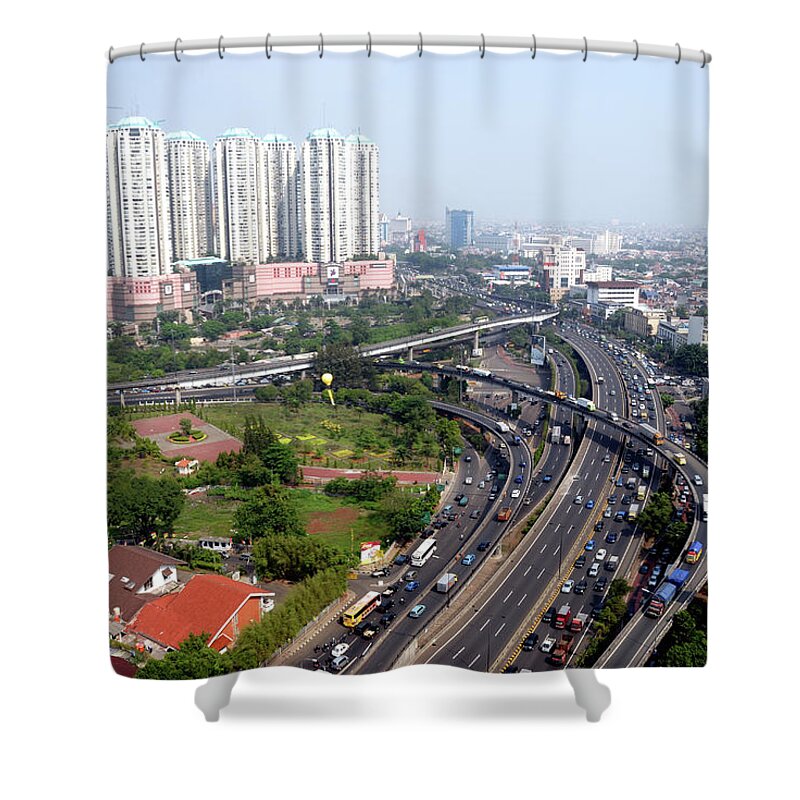 Land Vehicle Shower Curtain featuring the photograph Jalarta City Center by Shenzhen Harbour
