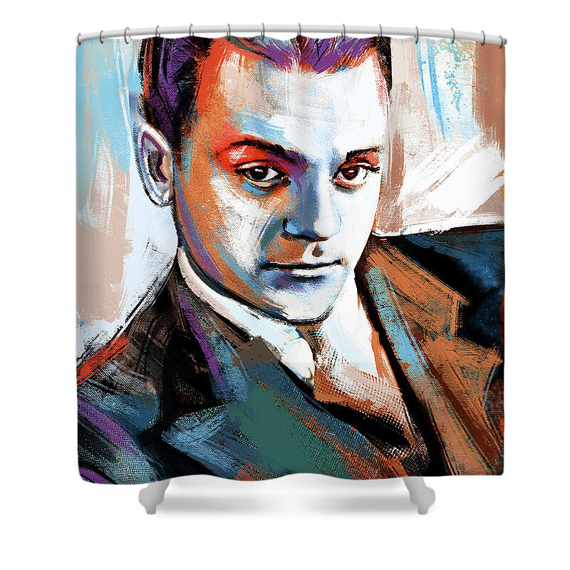 James Shower Curtain featuring the painting James Cagney painting by Stars on Art