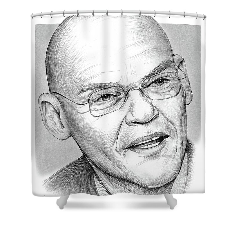 James Carville Shower Curtain featuring the drawing James Carville by Greg Joens
