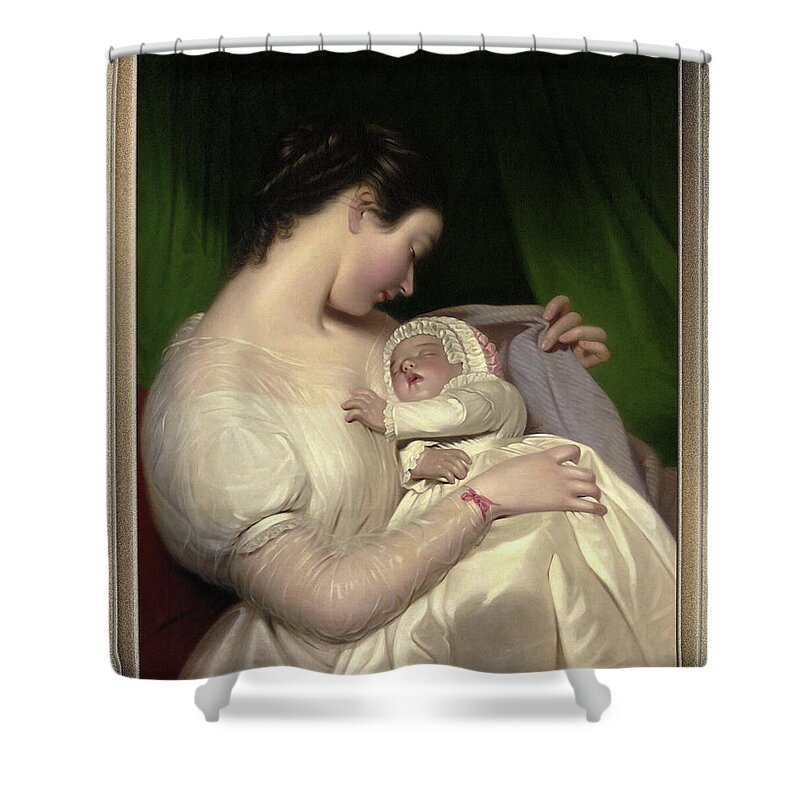 Elizabeth Sant Shower Curtain featuring the painting James Sant's Wife Elizabeth With Their Daughter Mary Edith by James Sant by Rolando Burbon
