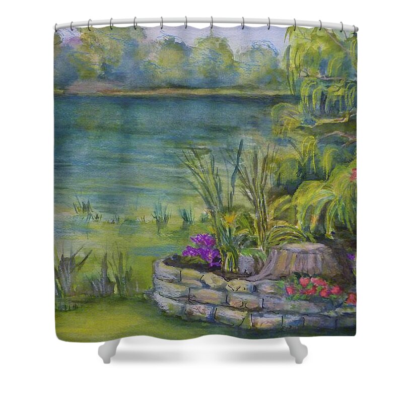 Garden Shower Curtain featuring the painting Jan's garden by Saga Sabin