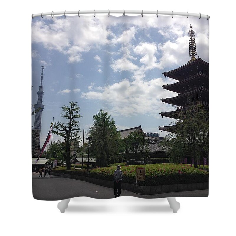 Japan Shower Curtain featuring the photograph Japan Asakusa Shrine and Sky Tree by Minori Connery