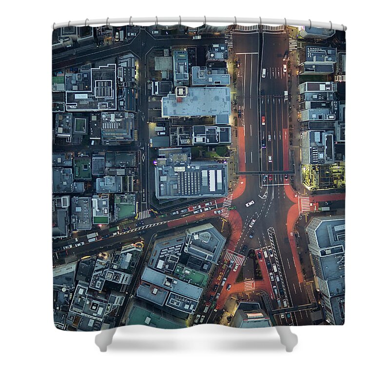 Two Lane Highway Shower Curtain featuring the photograph Japan, Tokyo, Aerial View Traffic And by Michael H