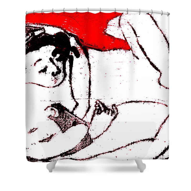 Woman Shower Curtain featuring the digital art Japanese Erotic Print Bold Version 16 by Edgeworth Johnstone