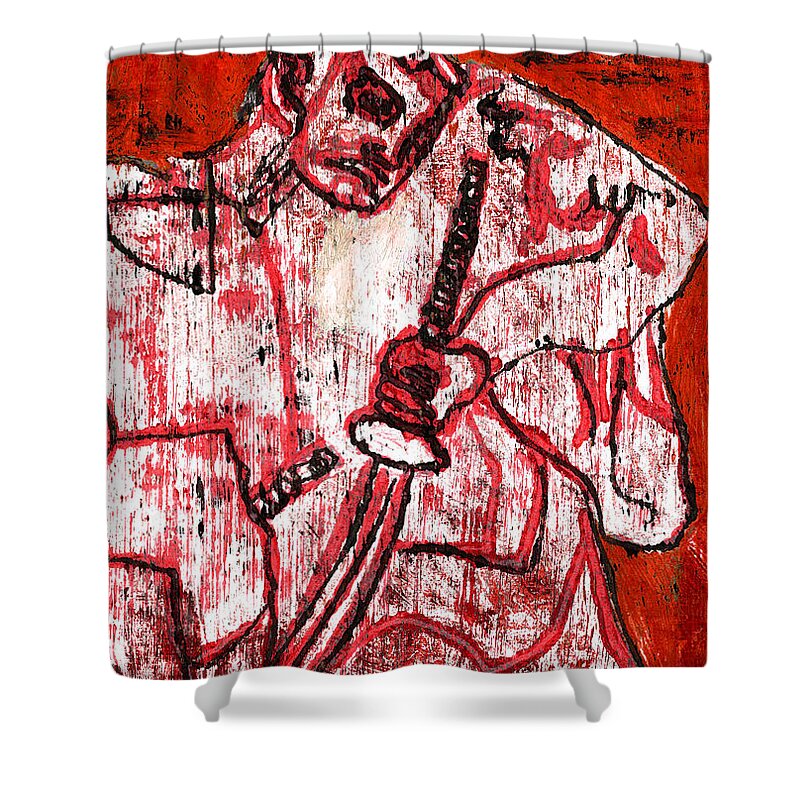 Japanese Shower Curtain featuring the relief Japanese Pop Art Print 13r2 by Edgeworth Johnstone