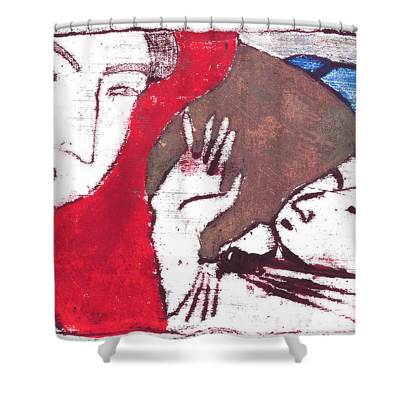 Hand Shower Curtain featuring the painting Japanese Print 11 by Edgeworth Johnstone