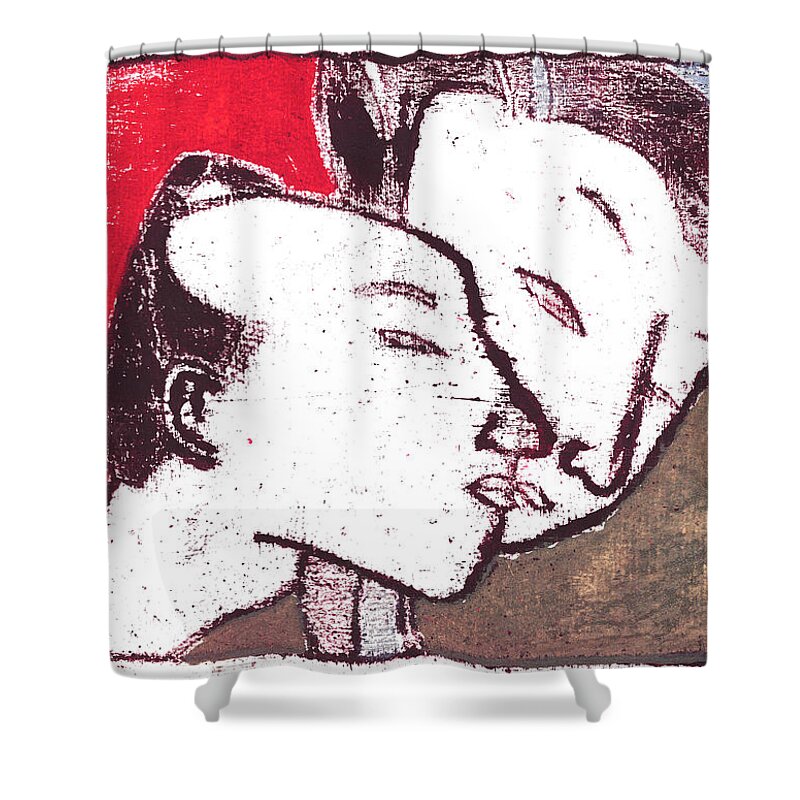 Romantic Shower Curtain featuring the painting Japanese Print 12 - Romantic couple by Edgeworth Johnstone