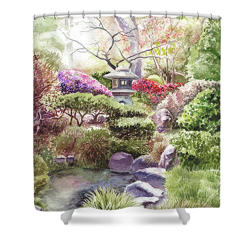 Japanese Shower Curtain featuring the painting Japanese Tea Garden San Francisco Golden Gate Park by Irina Sztukowski