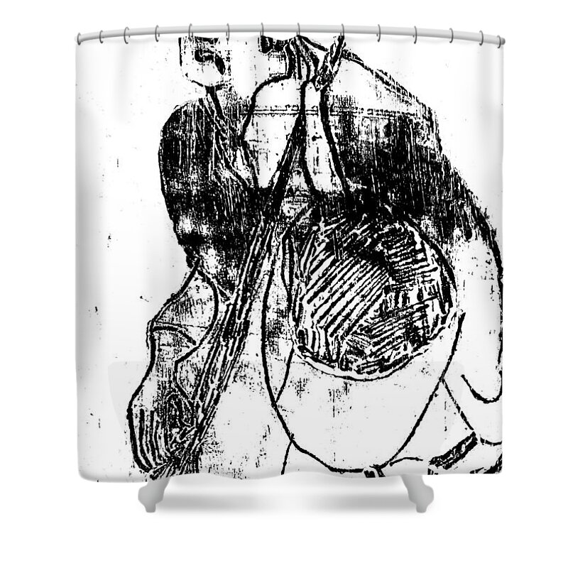 Woodblock Shower Curtain featuring the relief Japanese Woodblock Pop Art Prints 1cr6 by Edgeworth Johnstone