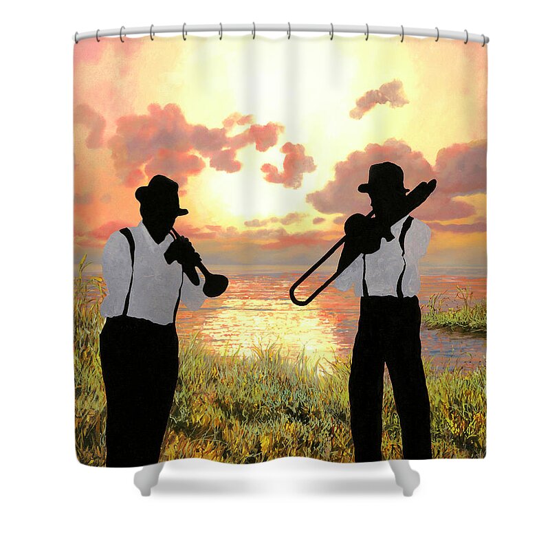 Jazz Shower Curtain featuring the painting Jazz Al Tramonto by Guido Borelli