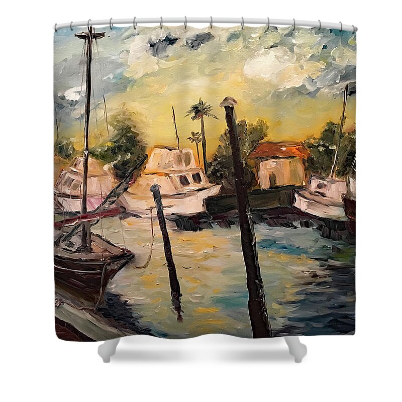 Harbor Shower Curtain featuring the painting Jeannes Harbor by Roxy Rich