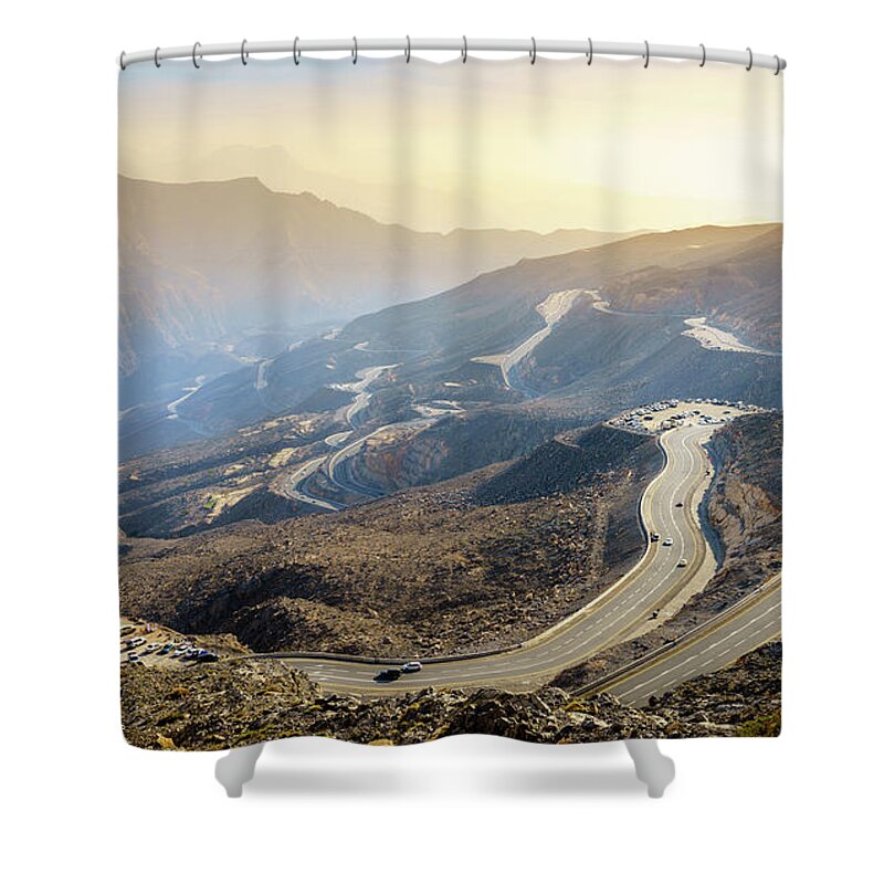 Arabian Shower Curtain featuring the photograph Jebel Jais road in UAE by Alexey Stiop
