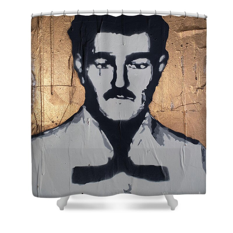  Shower Curtain featuring the mixed media Jesus Malverde  by SORROW Gallery