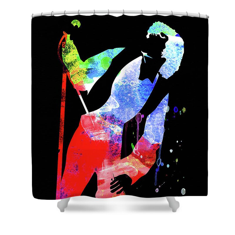 Jim Morrison Shower Curtain featuring the mixed media Jim Watercolor II by Naxart Studio