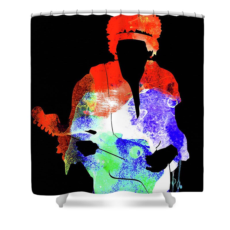 Jimi Hendrix Shower Curtain featuring the mixed media Jimi Watercolor II by Naxart Studio