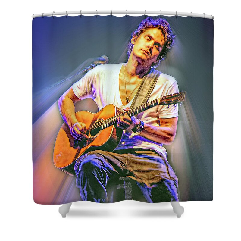John Mayer Shower Curtain featuring the mixed media John Mayer New Light by Mal Bray