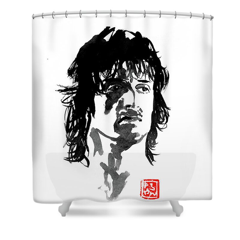 Rambo Shower Curtain featuring the painting John Rambo by Pechane Sumie