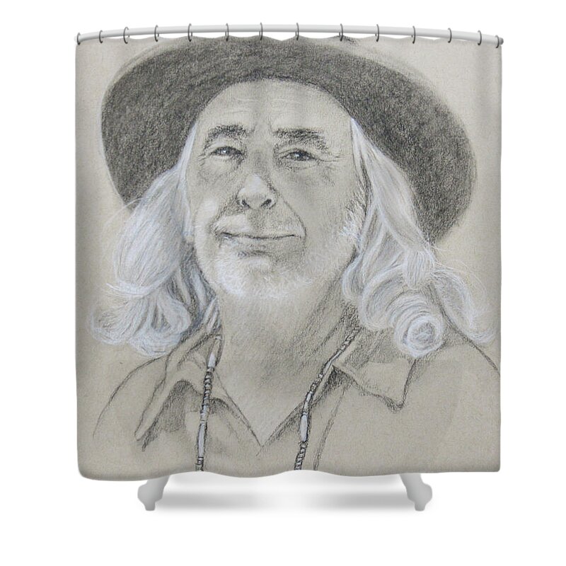 Portrait Shower Curtain featuring the drawing John West by Todd Cooper