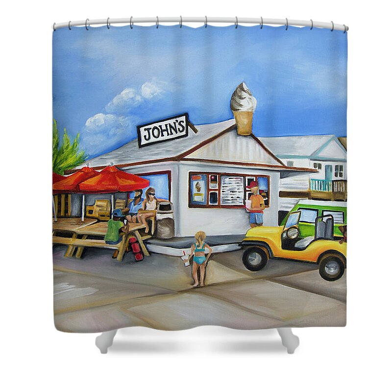 John's Drive In Shower Curtain featuring the painting John's Drive In by Barbara Noel
