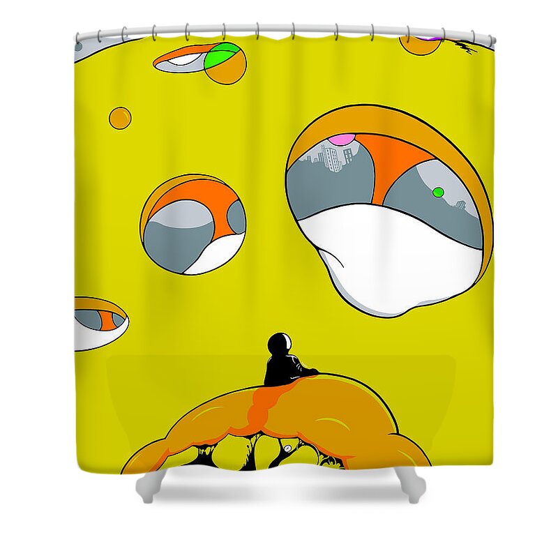 Yellow Shower Curtain featuring the drawing Jonah by Craig Tilley