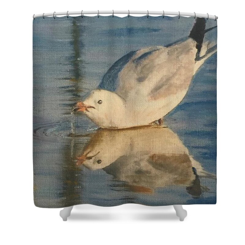 Seagull Shower Curtain featuring the painting Jonathan Bathing by Cara Frafjord
