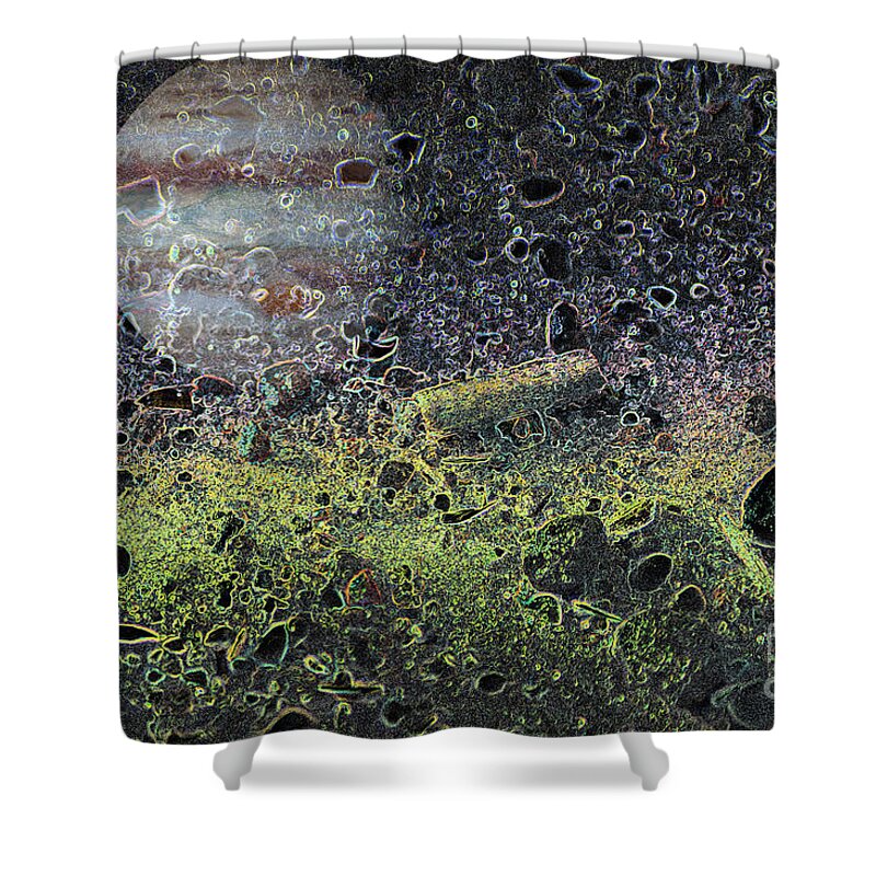 Space Shower Curtain featuring the digital art Jovian Icarus by Scott Evers