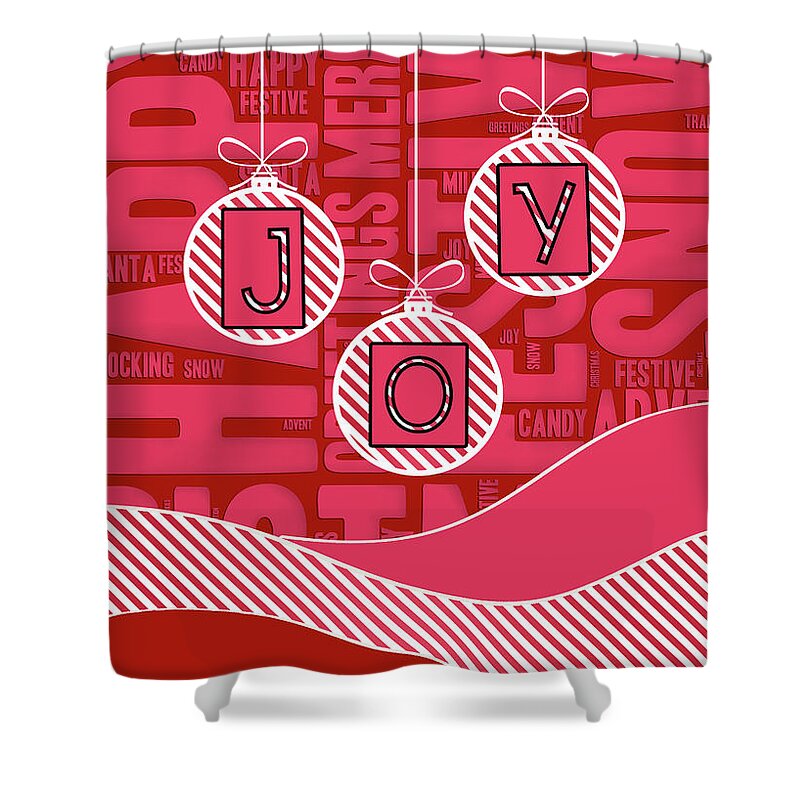 Christmas Shower Curtain featuring the digital art JOY Red and Pink Christmas Candy Cane by Doreen Erhardt