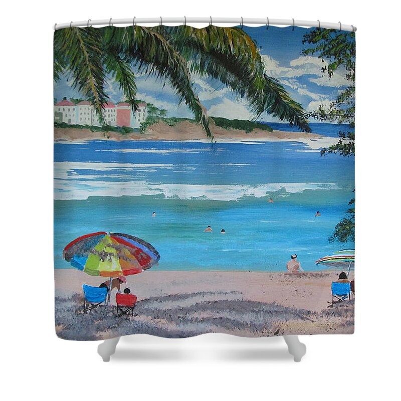 Jobo Beach Shower Curtain featuring the painting Joyful Time by Luis F Rodriguez