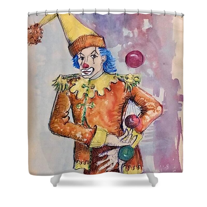 Ricardosart37 Shower Curtain featuring the painting Juggling Clown by Ricardo Penalver deceased