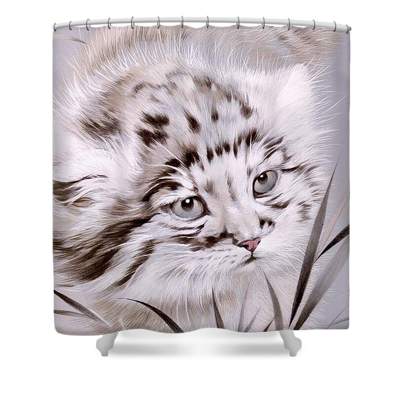 Russian Artists New Wave Shower Curtain featuring the painting Jungle Cat 1 by Alina Oseeva