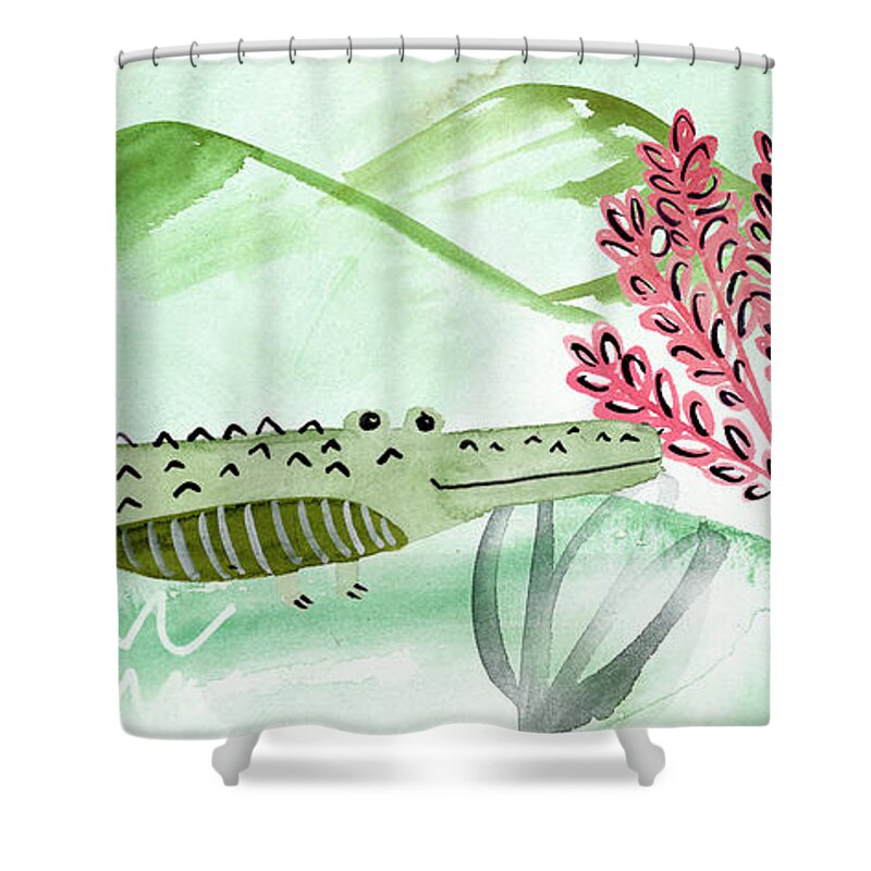 Animals & Nature+safari & Zoo Shower Curtain featuring the painting Jungle Of Life Collection D by Melissa Wang