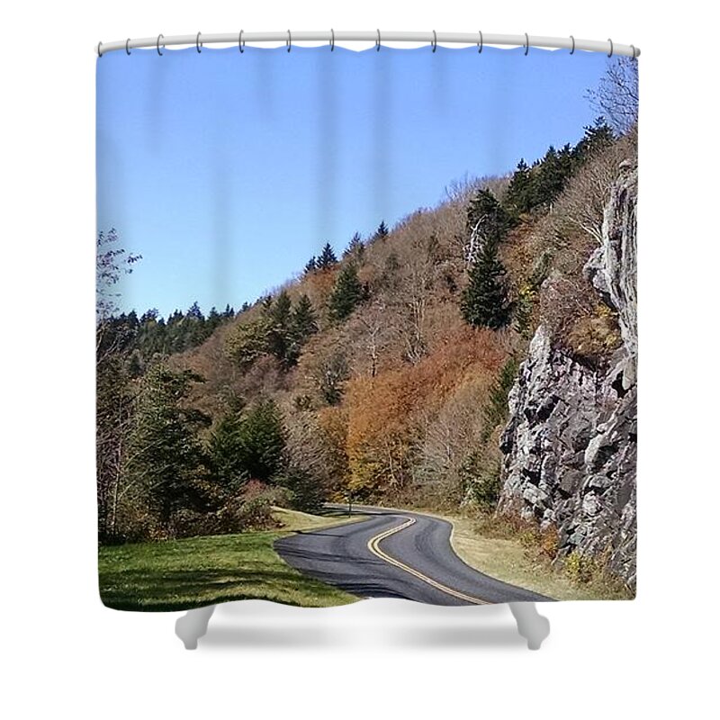 Blue Ridge Parkway Shower Curtain featuring the photograph Just Around the Bend by Allen Nice-Webb