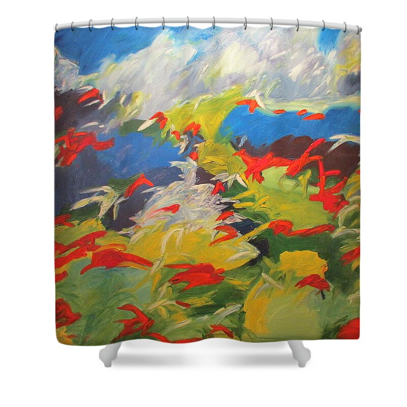 Abstract Shower Curtain featuring the painting Just Over There 2 by Steven Miller