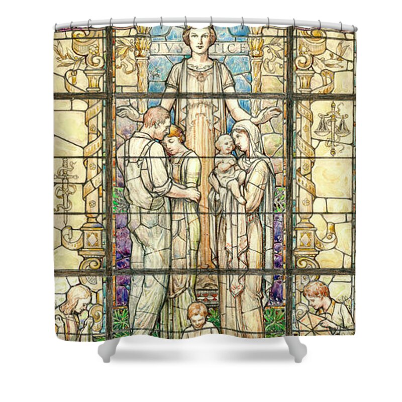 Nicola D'ascenzo Shower Curtain featuring the drawing Justice, the Queen of Virtues by Nicola D'Ascenzo