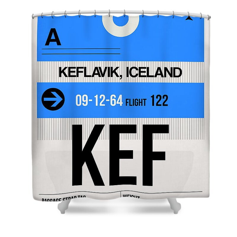 Vacation Shower Curtain featuring the digital art KEF Keflavik Luggage Tag I by Naxart Studio