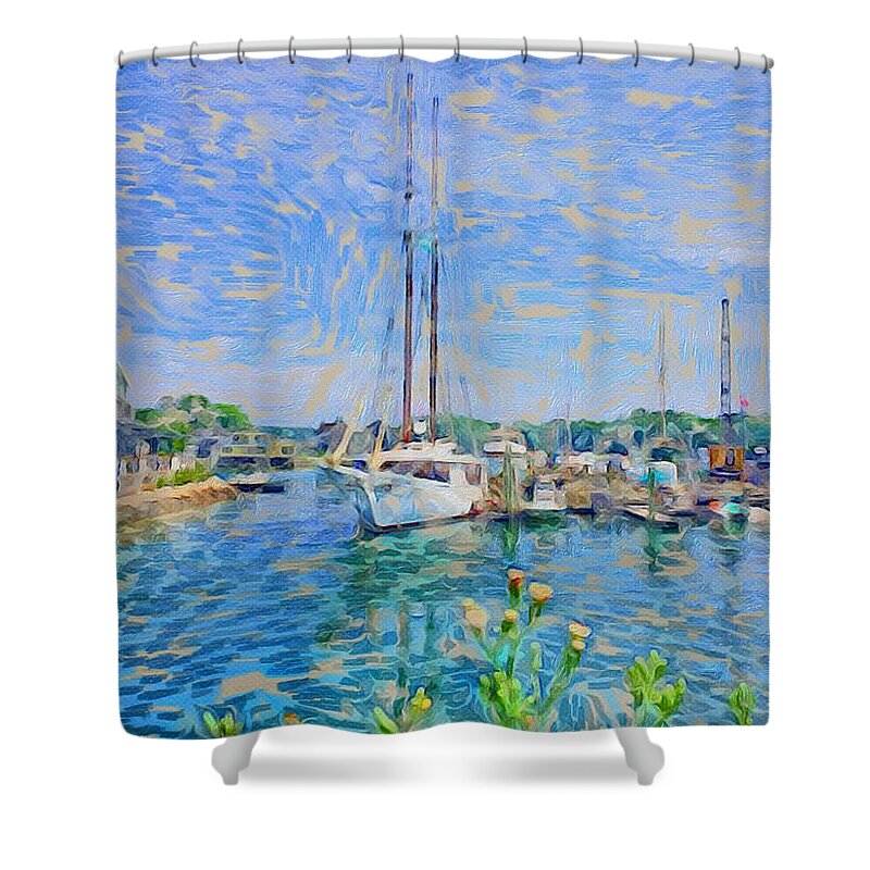 Harbor Shower Curtain featuring the digital art Kennebunkport Maine by Anne Sands