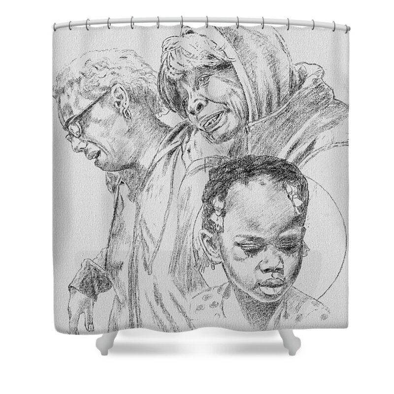 Young Girl Shower Curtain featuring the drawing Kennedi Powell and Grandmother by John Lautermilch