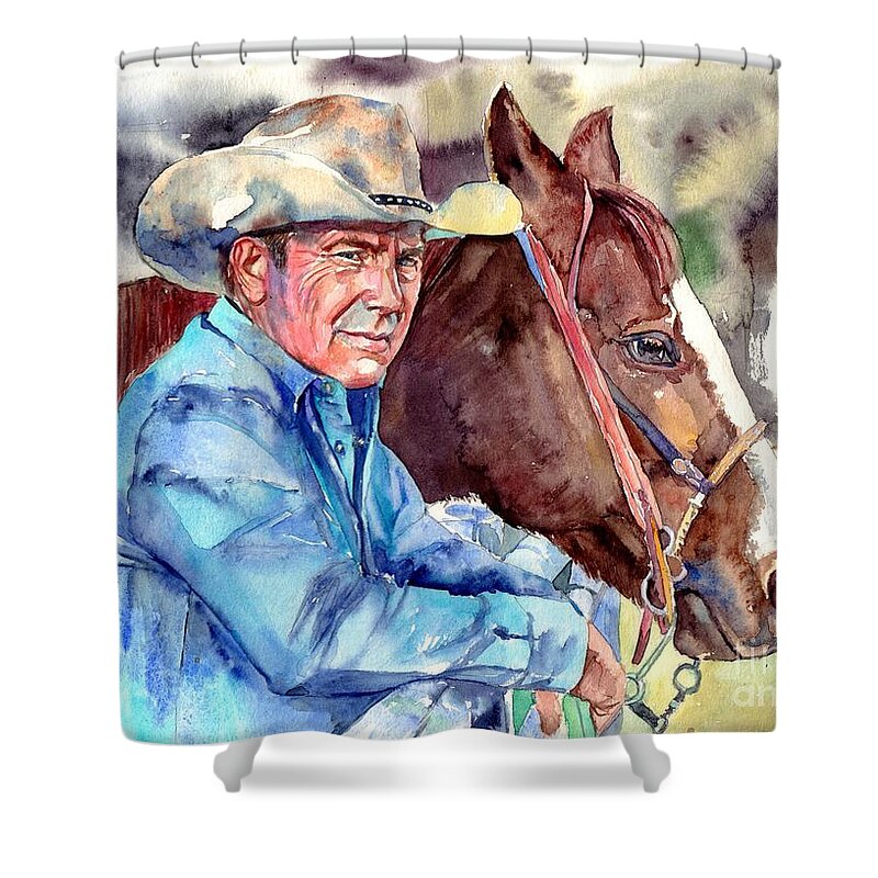 Kevin Shower Curtain featuring the painting Kevin Costner portrait by Suzann Sines