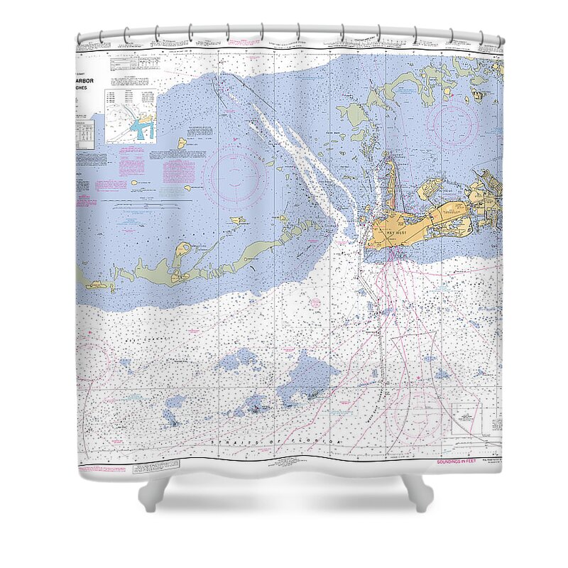 11441; Florida Keys Shower Curtain featuring the digital art Key West Harbor and Approaches, NOAA chart 11441 by Nautical Chartworks
