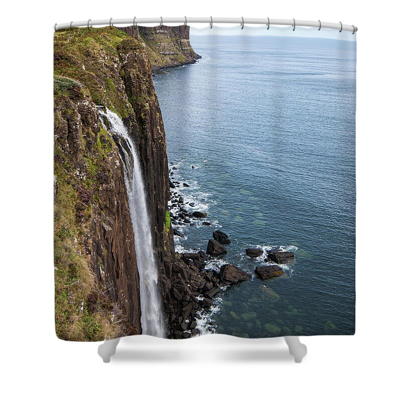 Waterfall Shower Curtain featuring the photograph Kilt rock with the Mealt falls at the Isle of Skye in the Highla by Michalakis Ppalis