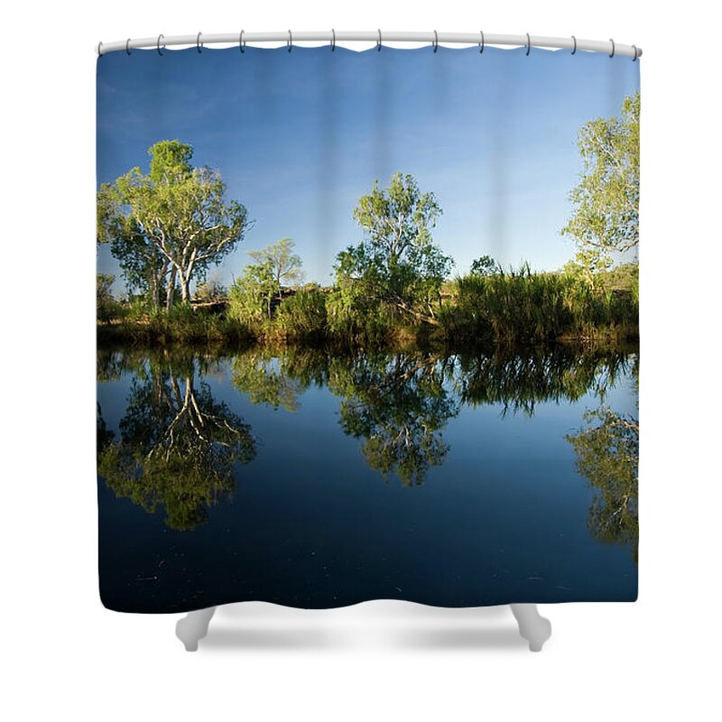 Southern Hemisphere Shower Curtain featuring the photograph King Edward River Reflections by Samvaltenbergs