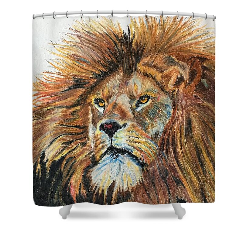 Animal Shower Curtain featuring the painting King of the Jungle by Maris Sherwood