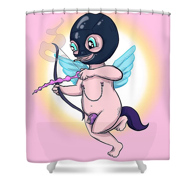 Kinky Cupid Shower Curtain featuring the drawing Kinky Cupid by Ludwig Van Bacon