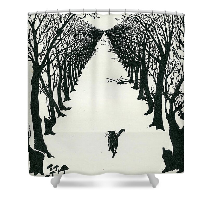 Book Illustration Shower Curtain featuring the drawing The Cat That Walked by Himself by Rudyard Kipling