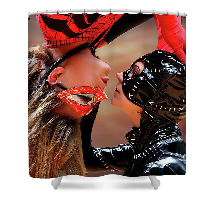 Cat Shower Curtain featuring the photograph Kiss Of The Cat Woman by Jon Volden