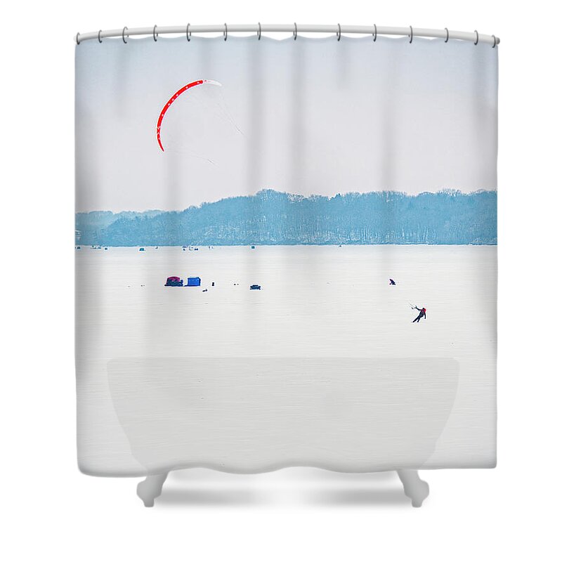 Madison Shower Curtain featuring the photograph Kite Skiing - Madison - Wisconsin by Steven Ralser