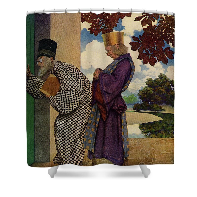 Hearts Shower Curtain featuring the painting Knave of Hearts - wise men knocking at the door by Maxfield Parrish