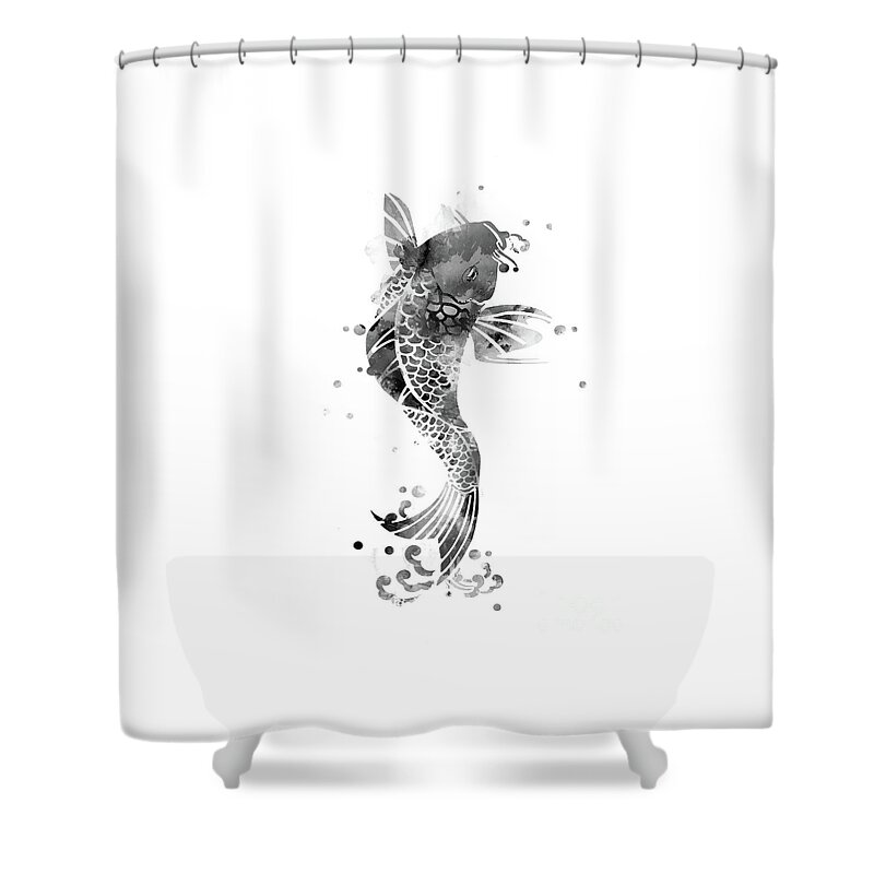 Koi Fish Black and White Shower Curtain by Monn Print - Pixels