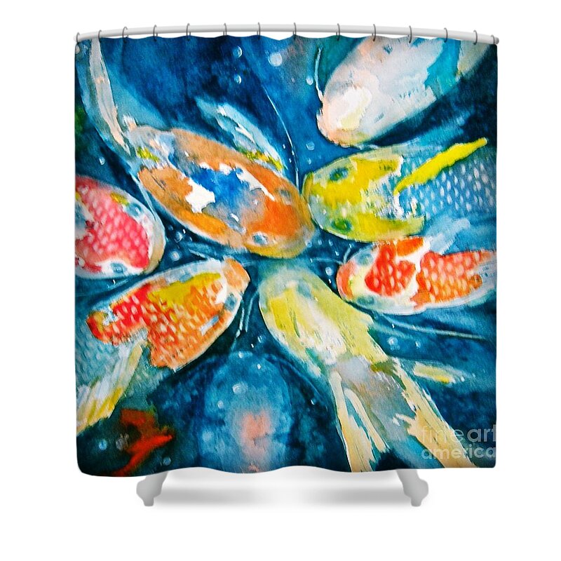 Koi Shower Curtain featuring the painting KOI by Midge Pippel